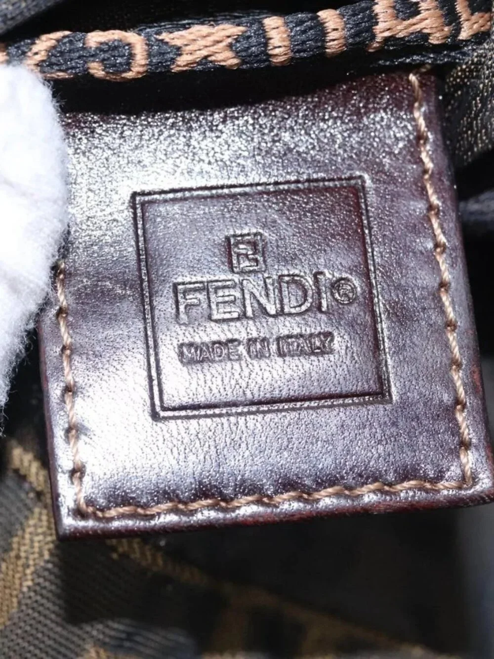 FENDI Zucca Canvas Drawstring Bag Brown Black Auth 101941